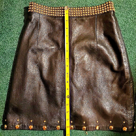 Black Leather w/ Gold Studs Skirt & Jacket Set - Picture 12 of 14